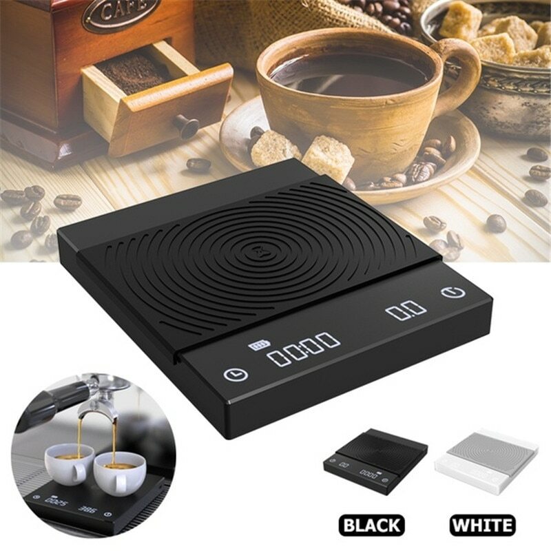 Negro espejo BASIC balanza electrónica mano por goteo espresso café recargable escala inteligente balanza de cocina Timing LED 2kg Color : BLACK, Load Bearing : 2Kg