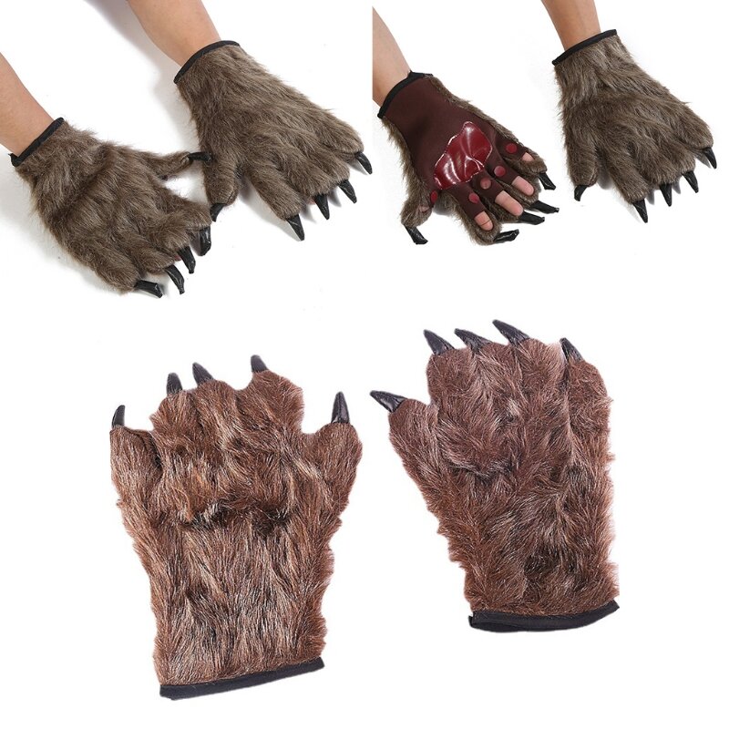 1 para Halloween wilkołak rękawiczki wilkołak ręcznie kostium rękawiczki wilk pazur ręce zwierząt rękawiczki Halloween akcesoria Cosplay L41B