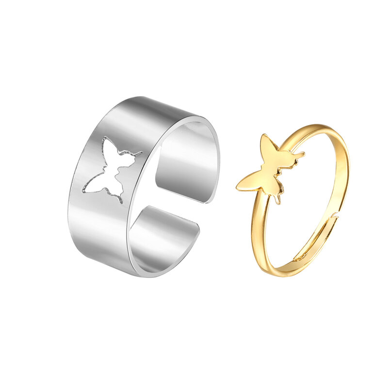 7แหวนอินเทรนด์แฟชั่นสไตล์ผีเสื้อแหวนทองชุด2 PCS คู่แหวนผู้หญิงเครื่องประดับสำหรับสาวอุปกรณ...