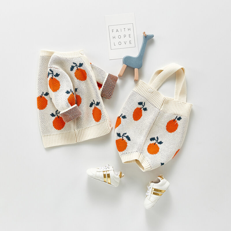 Yg-traje de bebé para primavera y otoño, cárdigan de punto naranja, abrigo con correa, suéter, traje de bebé, conjunto de dos piezas de 0 a 24M