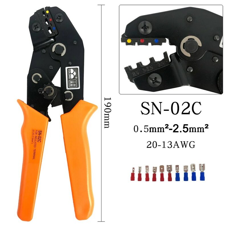 Alicates de prensado de alambre, SN-02C de 0,5-2, 5 mm2, AWG 20-13, mandíbula de precisión, 280 unids/caja, Kit de terminales, herramientas de prensado eléctrico