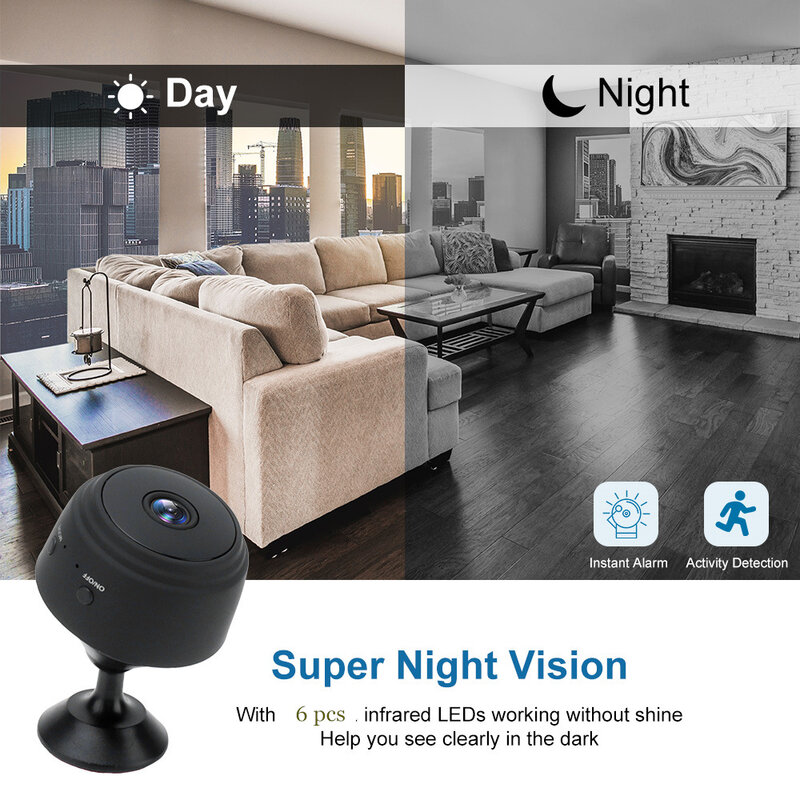 Mini caméra de surveillance ip wifi A9 HD 1080P, avec Vision nocturne infrarouge et détection de mouvement