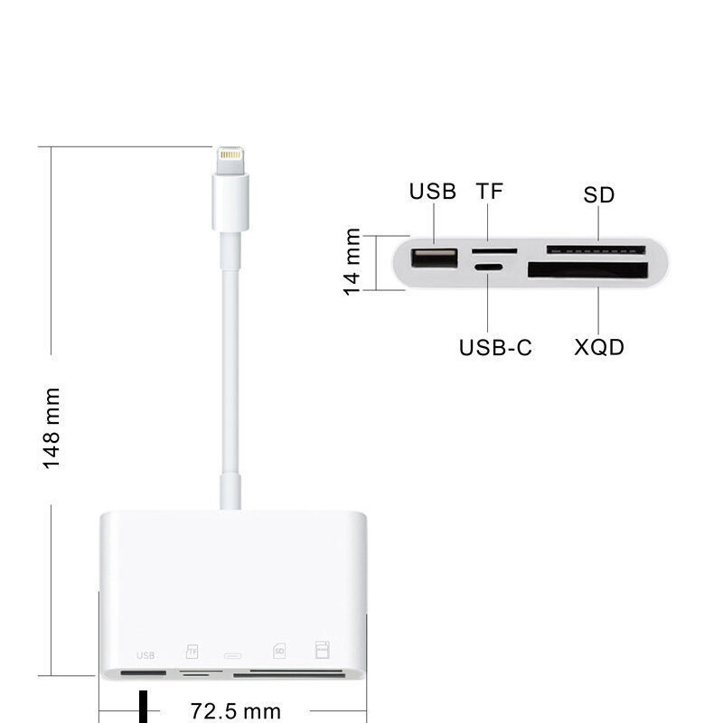 GINSLEY untuk iPhone USB3.0 Petir XQD TF Pembaca Kartu SD 5 Dalam 1 Konverter USB 3.0 Isi Daya Cepat untuk Kamera Mouse IOS13 Adaptor OTG