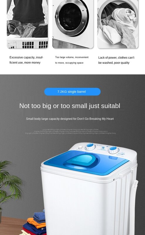 Mini máquina de lavar roupa com deshidratação., semiautomática para lavagem de barril único, 220 v e 7.2kg.
