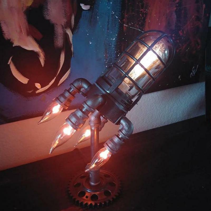 Lampa rakietowa Steampunk biurko przemysłowe lampka nocna dekoracyjny stolik nocny światło do dekoracja sypialni prezenty dla dzieci prezenty na dzień ojca