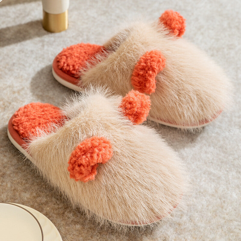Chinelos de algodão feminino quente de pelúcia macio inferior slides plana interior quarto inverno não-deslizamento casais sapatos para casa