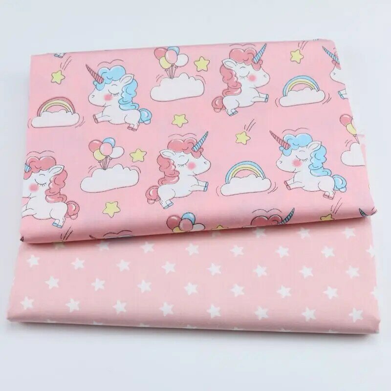2pcs DIY Handmade Printed Cotton Cartoons Flamingo Unicorn Fabric Cloth Sewing Quilting Animals Fabrics for Child Patchwork