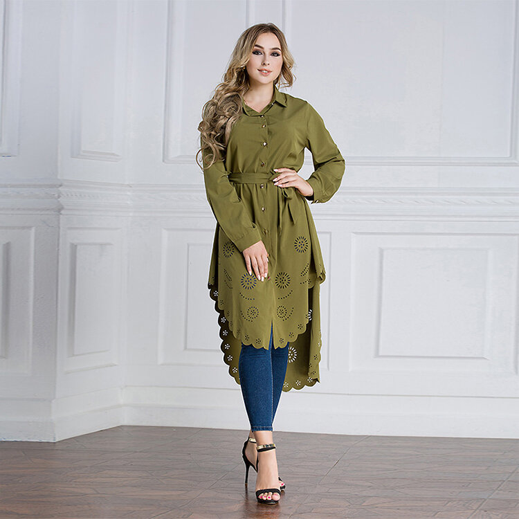 2020 최신 패션 이슬람 의류 튜닉 탑스 디자인 여성용 단추 윈드 브레이커 긴 소매 이슬람 abaya 드레스