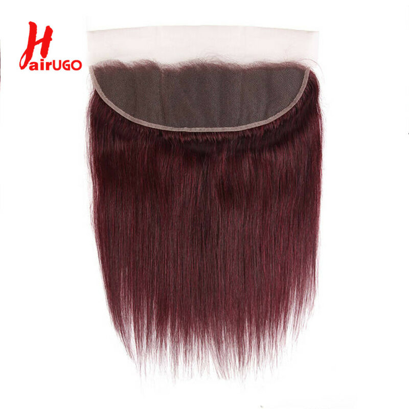 HairUGo бразильские прямые волосы 99J с кружевной передней частью, al 13X 4, 100% человеческие волосы, 130% плотность, волосы без повреждений, бордовые к...