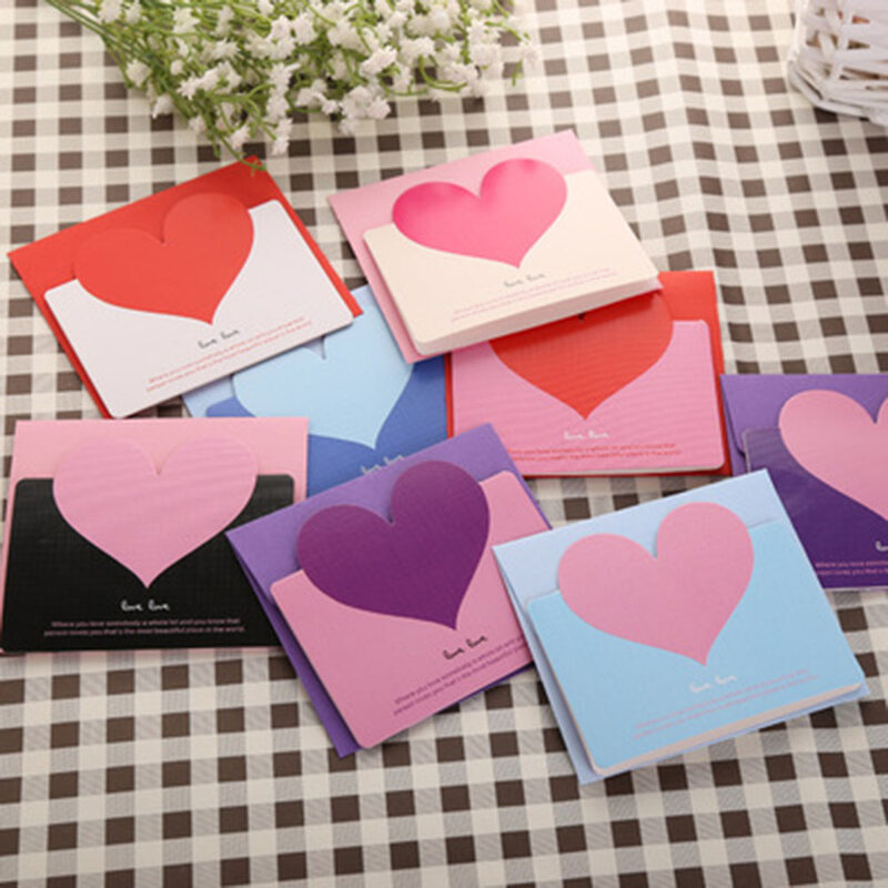 Adorável 3 conjuntos em forma de coração aniversário natal cartão de mensagem de saudação envelope