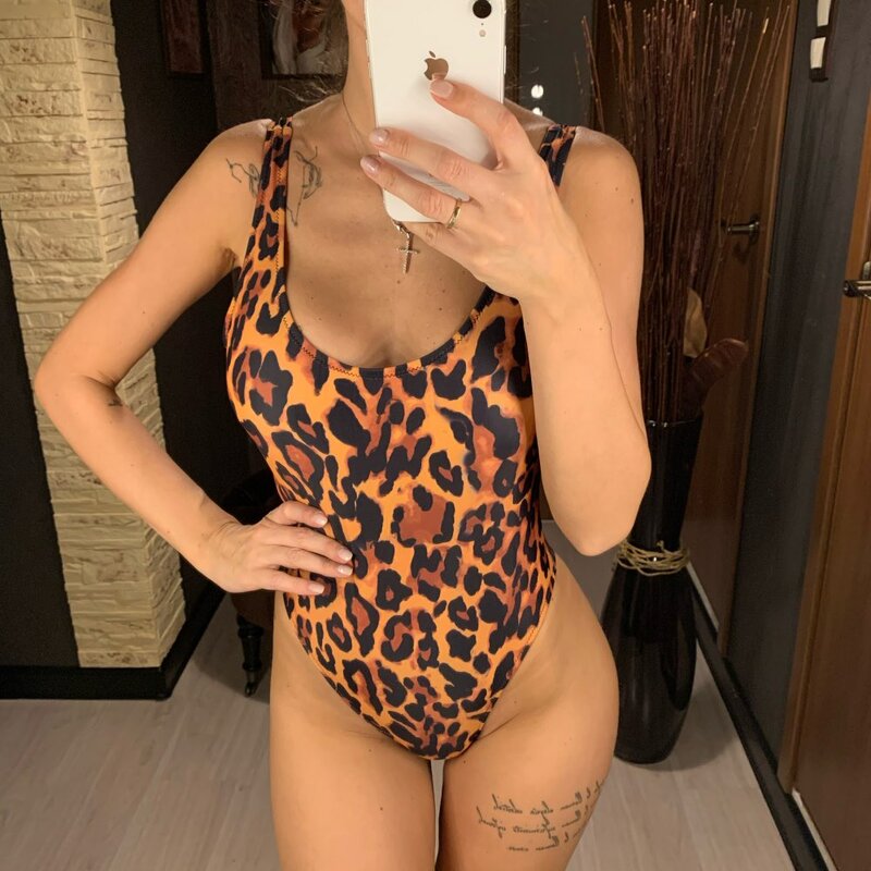 Bañador Sexy para mujer, Monokini de realce, traje de baño de una pieza con estampado de leopardo, ropa de playa para verano