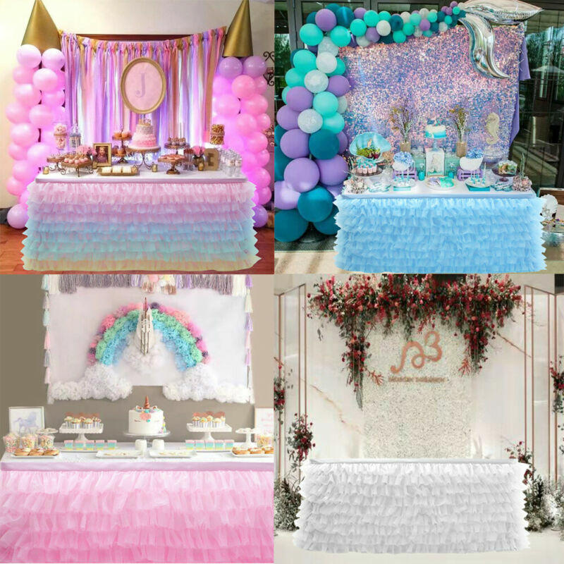 Rok Meja Tulle Taplak Meja untuk Dekorasi Pernikahan Baby Shower Pesta Ulang Tahun Perjamuan Pernikahan Meja Skirting 180x77cm