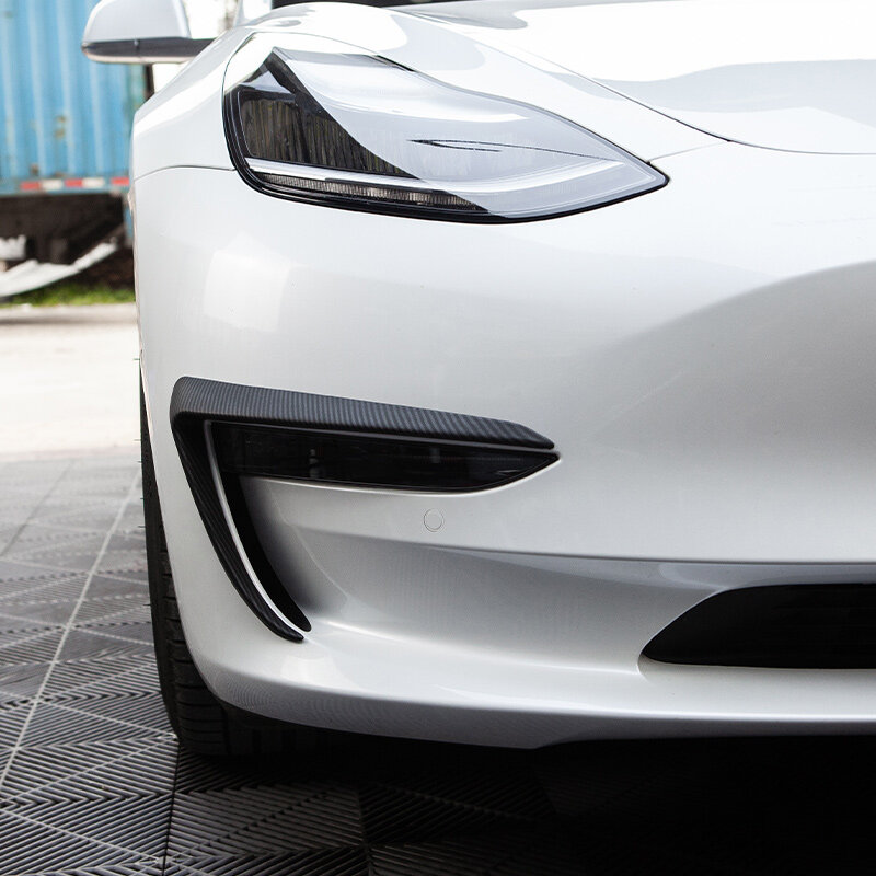 Neue Für Tesla Modell 3 2021 Zubehör Carbon Fiber ABS Vordere Klinge Trim Model3 2017-2021 Front Nebel Lampe abdeckung Auto Styling Drei