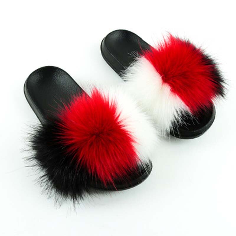 ฤดูร้อน Faux Fox Fur รองเท้าแตะผู้หญิงรองเท้าแตะแฟชั่น Faux Fur Fluffy รองเท้าหรูหราน่ารักรองเท้าแตะสไลด์แ...