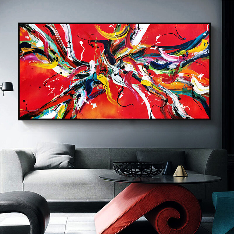 AAHH-pintura en lienzo para pared, arte abstracto, imagen roja impresa en lienzo, póster para sala de estar, decoración del hogar sin marco