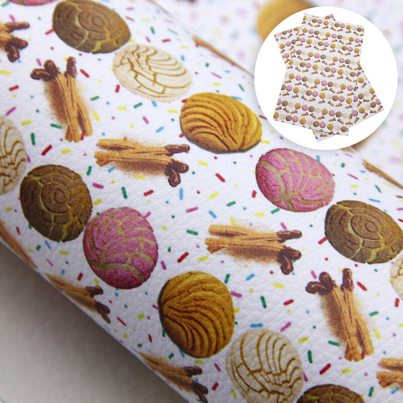 20*33cm 기하학적 꽃 도넛 인쇄 된 열매 곡물 가짜 가죽 패브릭 시트 DIY 귀걸이 활 홈 섬유, 1Yc9590