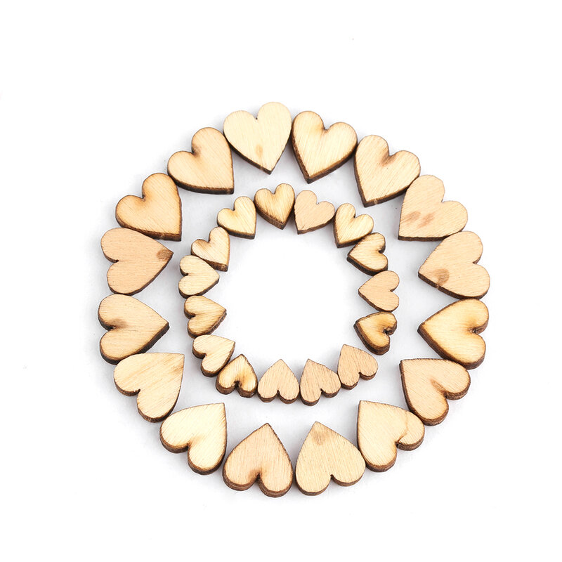 Mini cœur d'amour en bois mélangé, 4 tailles 6/8/10/12mm, 100 pièces/paquet, boutons rustiques pour décoration de mariage