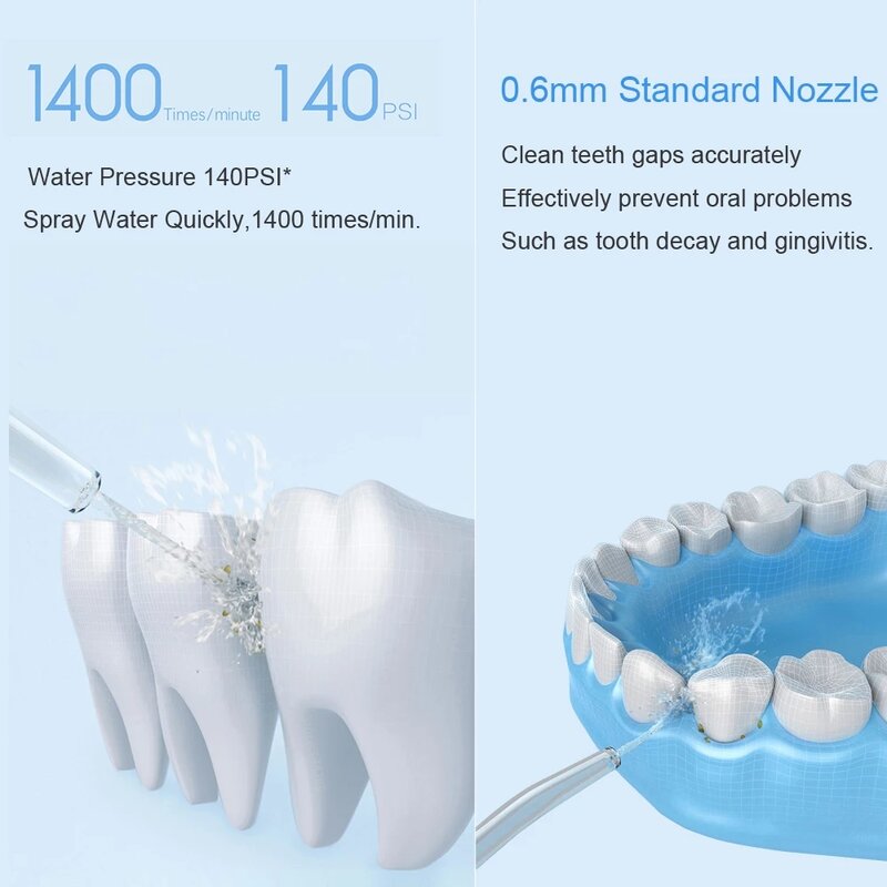 Para xiaomi elétrica irrigador oral ipx7 impermeável dental jato de água flosser 4 modos limpeza oral w 4 bocais memória boca limpa