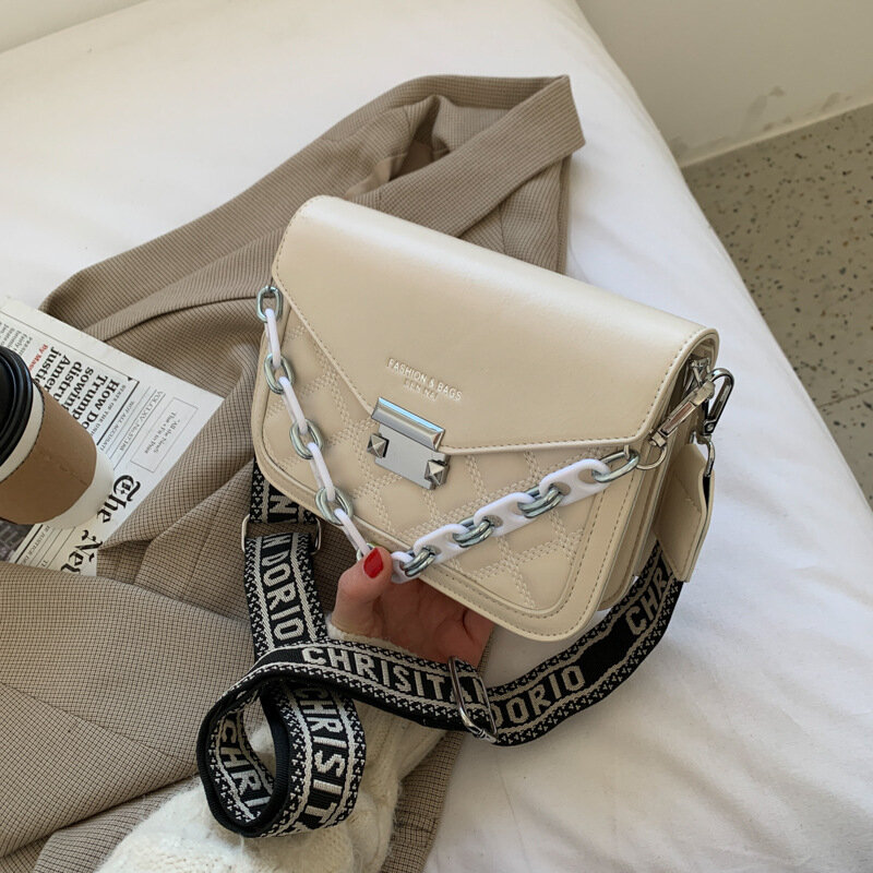 Bolso cruzado de PU con diseño de rombos para mujer, bolsa de hombro con cadena, Estilo Vintage, de lujo, a la moda