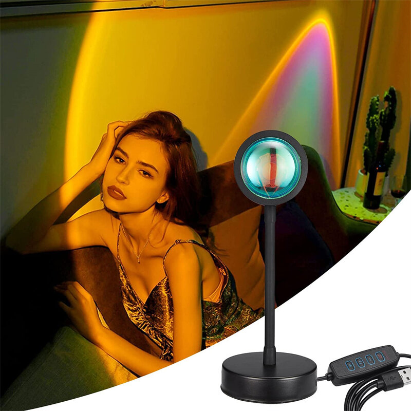 Ночник с проектором и закатом 10 Вт, романтисветильник Радужный светильник с USB-зарядкой, для гостиной и спальни, украшение для офиса