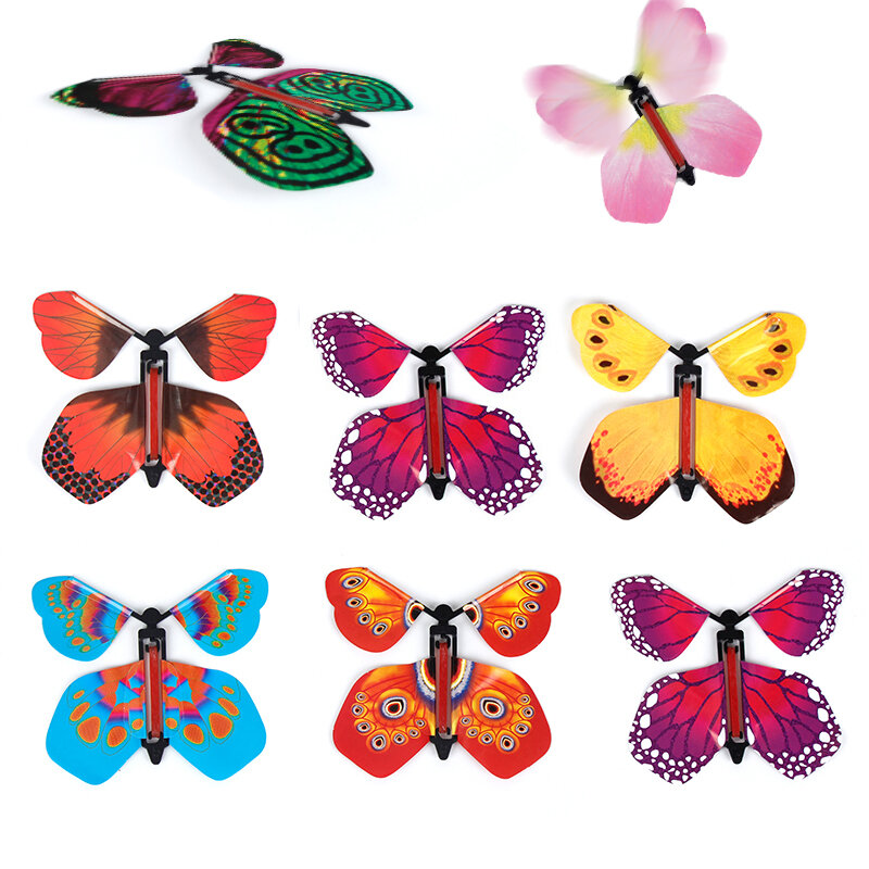 1/3 Pcs  Magic Tricks Flying Butterfly Rubber Band Powered Wind Up Butterfly Toy Surprise for Wedding Partty and Birthday Gifts