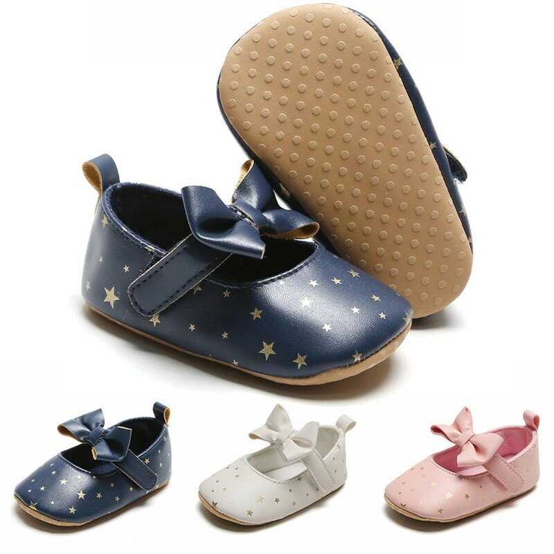 Newborn Baby Girls Shoes PU leather Cute Princesss Shoes First Walkers With Bow Anti Slip Soft Soled Non-slip Crib Infant Shoes