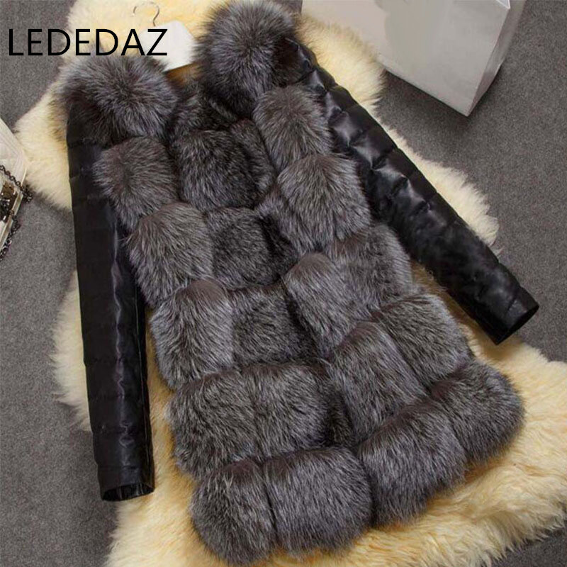 2020 Women High Quality Warm Winter PU Fur Coat Jacket Imitation Fox Fur Coat Fashion Slim Ladies Long Fake Fur Jacket S-4XL