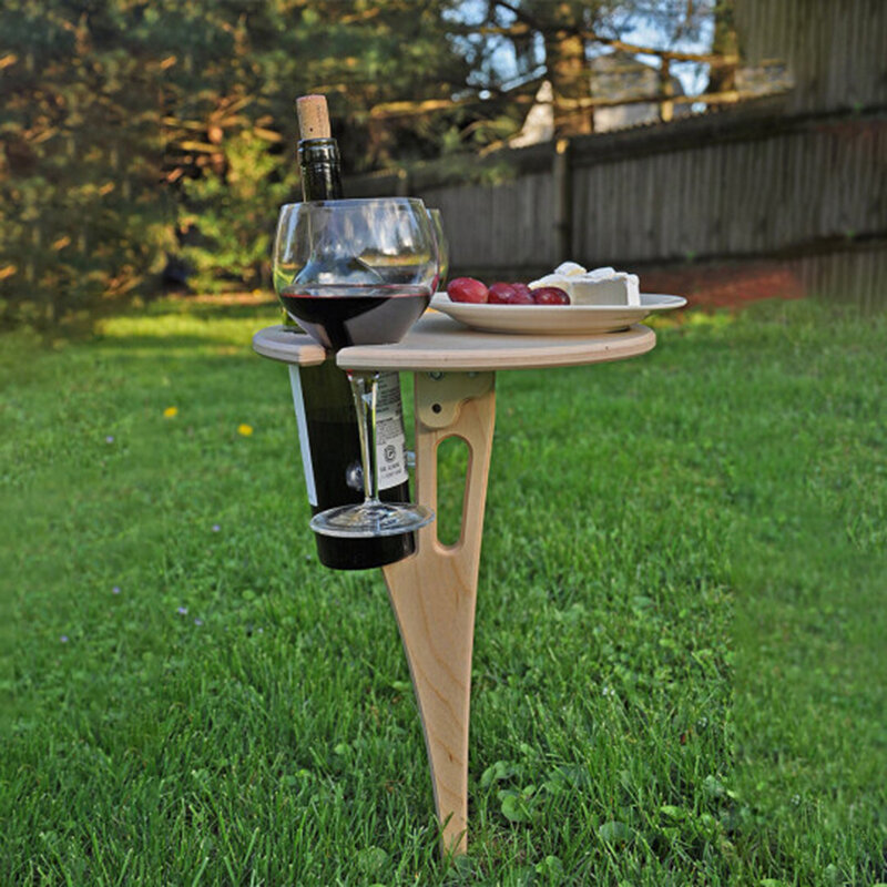 Nova mesa de vinho portátil ao ar livre mesa de vinho portátil com dobrável mesa de piquenique de madeira redonda mini fácil de transportar