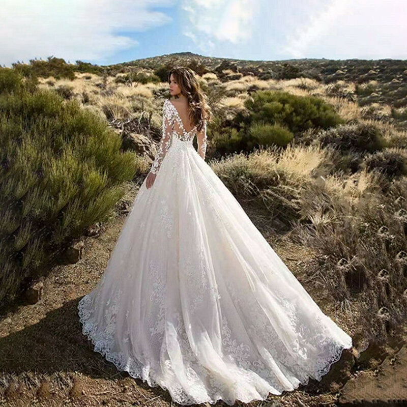 2021 Women's New Autumn Dress Gorgeous Eye-catching Wedding Style Long-sleeved One-shoulder V-neck Lace Design Waist Dresses