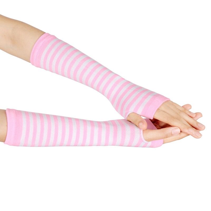Sishion 2022 primavera feminino braço de pulso braço de mão aquecedores sp0527 luvas sem dedos de malha manga longa macio listrado cotovelo luvas