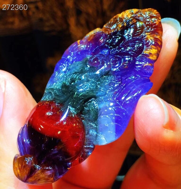 Colgante de cacoxenita Natural para hombres y mujeres, joyería de cristal de Canadá, Auralite 23 tallado, 46,6 9,2mm x 21, púrpura, roja, AAAAA