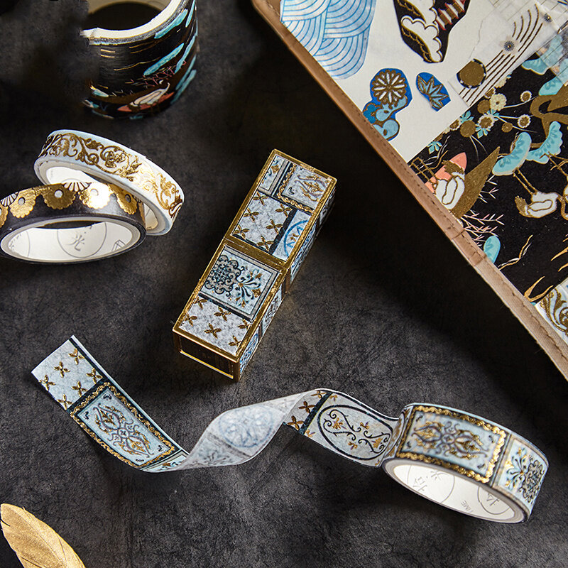 5 stücke INS Design Papier Washi Band Set Luxus Gold Kran Vintage Garten Blume Adhesive Masking Tapes Lippenstift DIY Aufkleber a6313