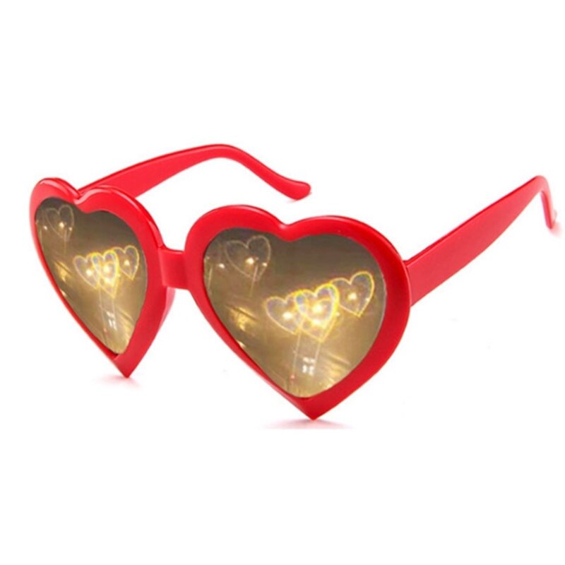 Lunettes de soleil en forme de cœur pour femmes, verres à effets spéciaux, verres d'amour la nuit, filet rouge, à la mode, cadeau
