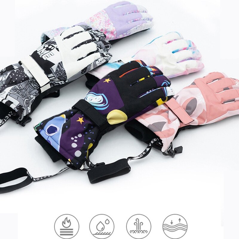 Girls Boys Waterproof Warm Gloves Cycling Snow Kids Windproof Skiing Snowboard Gloves Winter Professional Thermal Ski Gloves