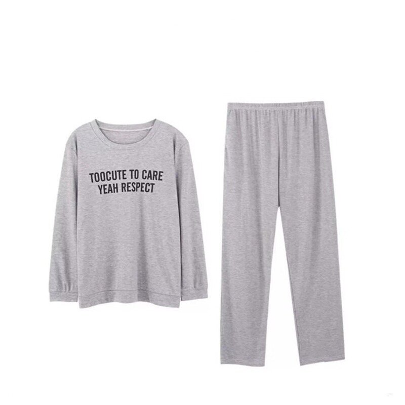 Conjuntos de pijamas 2020 primavera novos homens casual manga longa o pescoço fino solto pijamas para homens letras impressas pijamas terno homewear