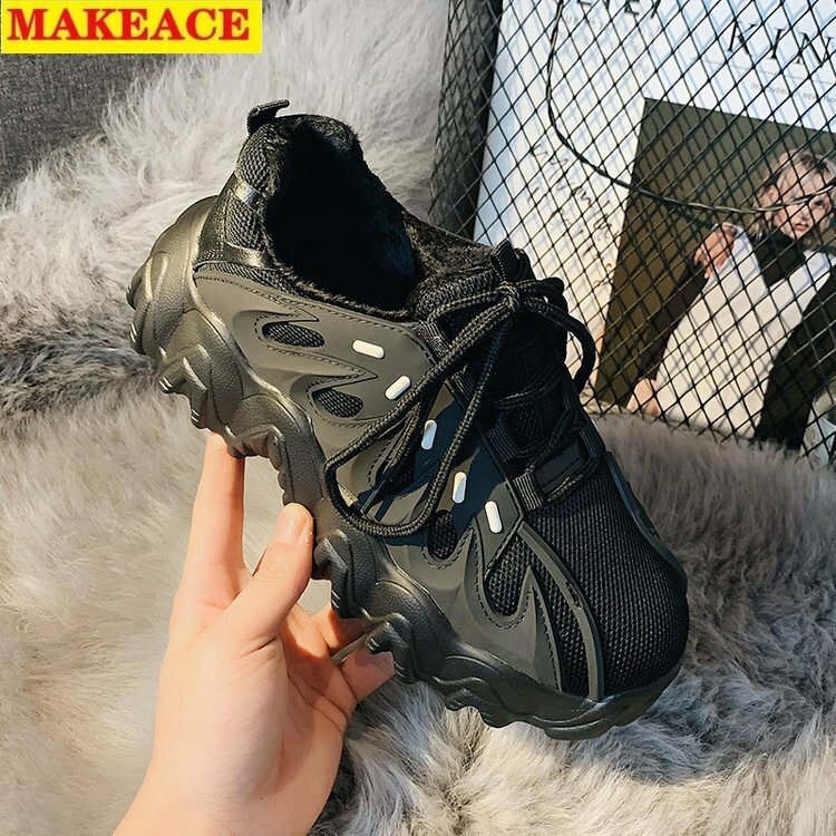 Zapatos deportivos a la moda para mujer, calzado de suela gruesa para padre con felpa, botas deportivas cómodas de invierno, zapatos informales, novedad de 2021