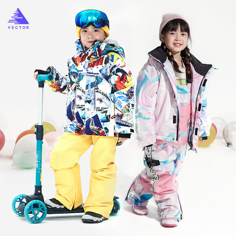 Thermal Kids Ski Suit Girls Ski Jacket Pants Set Waterproof Snow Jacket Winter Boy Ski and Snowboard Jacket