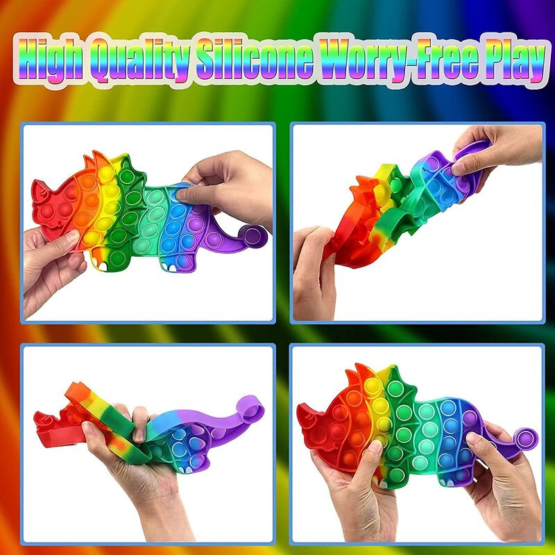 Dinozaur jednorożec Rainbow Push Poping zabawka spinner 4 paczka Popper ADHD gra stres Reliever fajne rzeczy, prezent dla dzieci dorośli