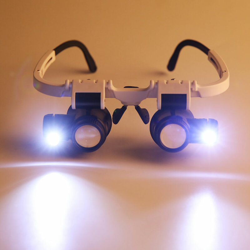 Lupa LED ajustable para el hogar, gafas con Dos luces LED, lámpara de cabeza, herramientas de lupa, 8X/15X/23X