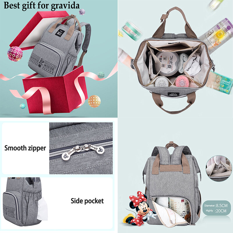 Сумка для подгузников Disney Minnie Mickey, рюкзак для мам, сумка для кормящих мам, сумка для коляски, вместительная сумка для детских подгузников, ор...