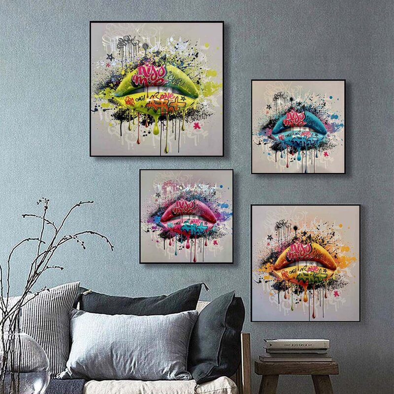 Modern fashion graffiti art printing canvas painting sexy color lip poster office living room corridor home decoration mural