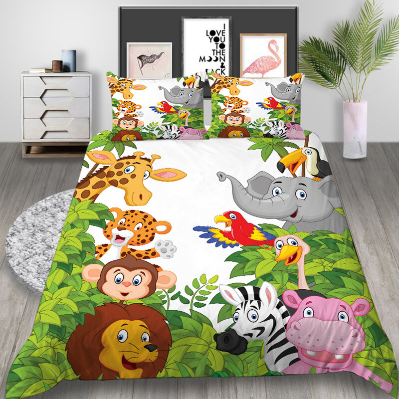 Thumbbedding 동물원 동물 침구 세트 만화 귀여운 이불 커버, 킹 퀸 트윈 전체 싱글 더블 독특한 디자인 침대 세트