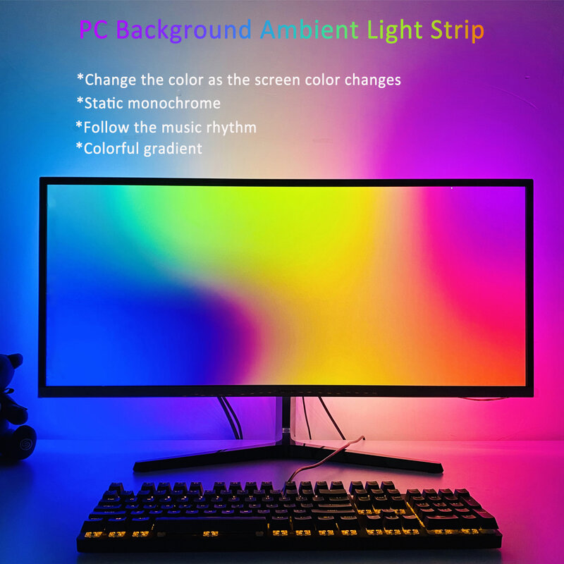 Dream Color WS2812b Strip LED Sekitar Sinkron 5V PC Latar Belakang Gamer Lampu Ruang Permainan Monitor Layar Simfoni Lampu Latar 2 3 4 5M