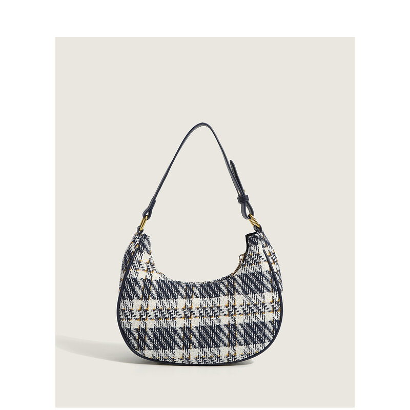 Женская сумка под подмышку, осень/зима 2021, новая модная универсальная клетчатая сумка через плечо, Сумка с полумесяцем
