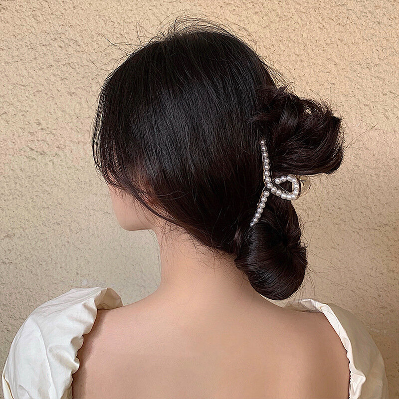 Duże perły klipsy do włosów pazury Oversize małe akcesoria do włosów dla kobiet koreańska, czarna biała Barrette 2021 nowa darmowa wysyłka