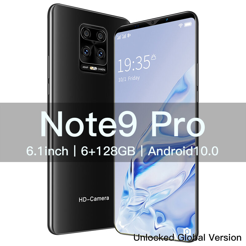 New Mobile Phone Note 9 Pro 6.1 inch 4800 Battery 8+13MP Camera Global Version Smartphones 6G 128GB Unlocked Android Phone
