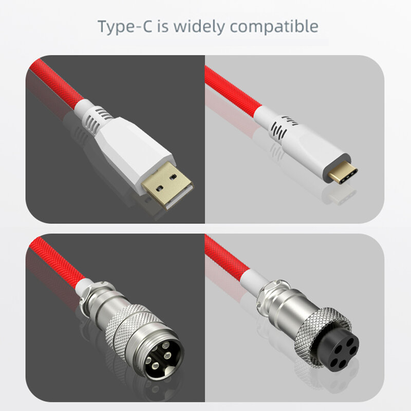 Kabel USB Tipe C Asli Spiral Keyboard Mekanis 1.7M Konektor Data Kabel Aviator Kumparan Gaming Kustom Konektor Steker Udara