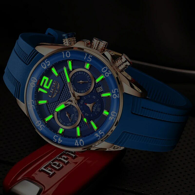 LIGE-Reloj de pulsera deportivo para hombre, cronógrafo de cuarzo, multifuncional, resistente al agua, con espejo y calendario, Hardlex