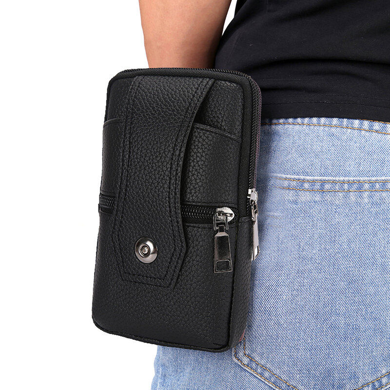 多層男性のウエストバッグソリッドカラーのソフトpuレザーウエストバッグカジュアル男性小さな財布携帯電話ポーチバッグ財布