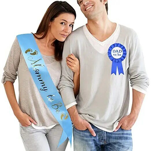 Blue Baby Shower Sash DAD to Be Tinplate Badge Kit Baby Shower Party Gender Reveals Party Gifts